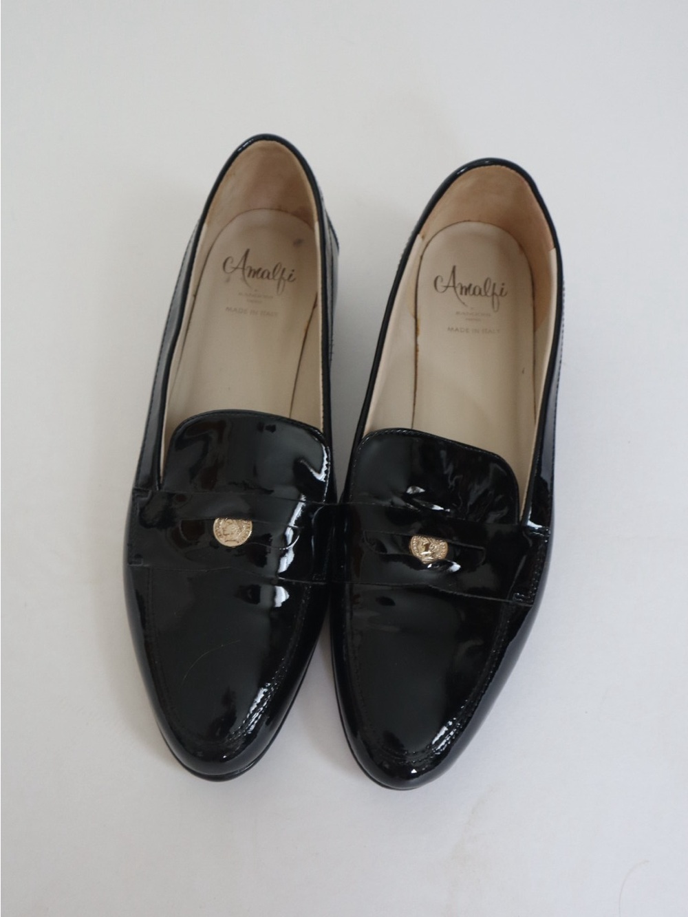 Amalfi Black Patent Slip-On Penny Loafers with Subtle Gold Penny - Picture 2 of 4
